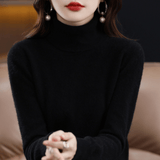 Elfriede | Damen Klassischer Warmer Strickpullover mit Rollkragen in Schwarz