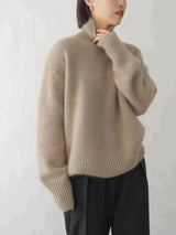 Doris | Damen Bequemer Strickpullover mit hohem Kragen in Khaki