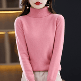 Elfriede | Damen Klassischer Warmer Strickpullover mit Rollkragen in Rosa