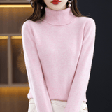 Elfriede | Damen Klassischer Warmer Strickpullover mit Rollkragen in Hellrosa