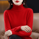 Elfriede | Damen Klassischer Warmer Strickpullover mit Rollkragen in Rot