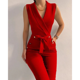 Aurora | V-Ausschnitt Ärmellos Jumpsuit in Rot