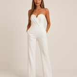 Madison | V-Ausschnitt Weites Bein Jumpsuit in Weiß