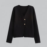 Annika | Damen Frühlings Minimalistischer Cardigan Mit Knöpfen in Schwarz