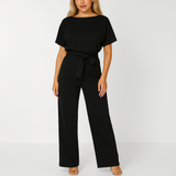 Natalie | Kurzarm Weites Bein Jumpsuit in Schwarz