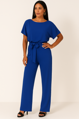 Natalie | Kurzarm Weites Bein Jumpsuit in Blau