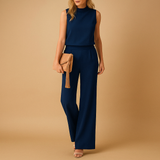 Sofia | Rundhals Weites Bein Jumpsuit in Marineblau