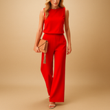 Sofia | Rundhals Weites Bein Jumpsuit in Rot