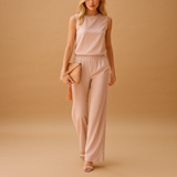 Sofia | Rundhals Weites Bein Jumpsuit in Rosa