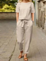 Leika | Zweiteiliges Leinen-Set in Khaki