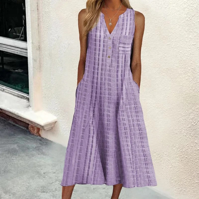 Gaëlle - Lässiges Freizeitkleid mit V-Ausschnitt und Taschen