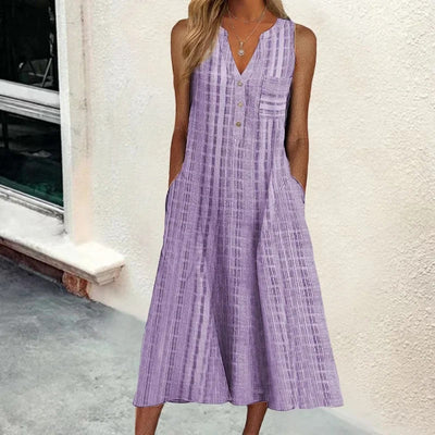 Gaëlle - Lässiges Freizeitkleid mit V-Ausschnitt und Taschen