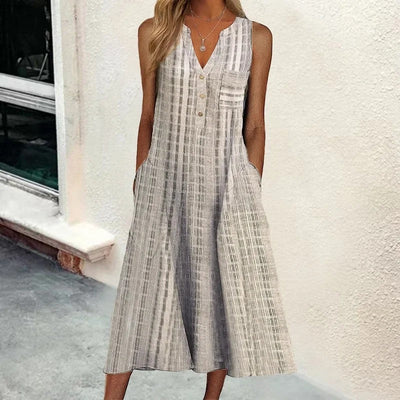 Gaëlle - Lässiges Freizeitkleid mit V-Ausschnitt und Taschen