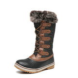 Flache Damenstiefel mit hohem Schaft und Schnürverschluss - Aelira in Schwarz/Braun