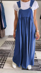Regla - Lockeres Kleid Aus Baumwolle Und Leinen Mit Hosenträgern in Blau
