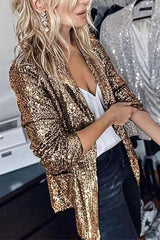 Damen Glänzend Leicht Blazer | Stilvoll in Gold