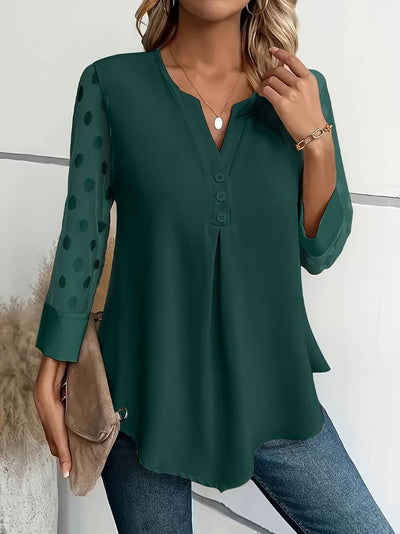 Amalia - Strickbluse Damen V-Ausschnitt Knopfleiste