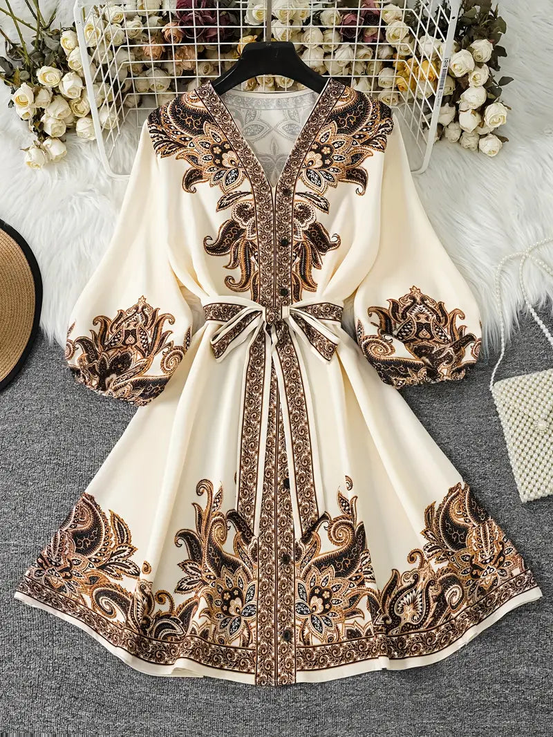 Gwenda – A-Linien-Kleid Mit V-Ausschnitt Und Paisley Drucken