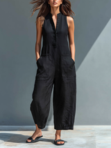 Vania - Luftiger Leinen-Jumpsuit in Schwarz