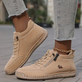 Bettina  | Damen Bequeme Schnürschuhe mit Reißverschluss in Khaki