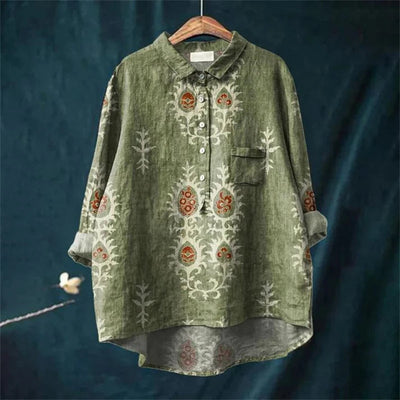 Sophina - Vintage Retro Blumendruck Baumwoll-Leinen Hemd