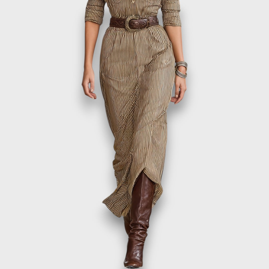 Marlene – Gestreiftes Maxikleid mit Kragen