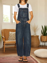 Nora | Denim Latzhose Jumpsuit mit Taschen in Dunkelblau