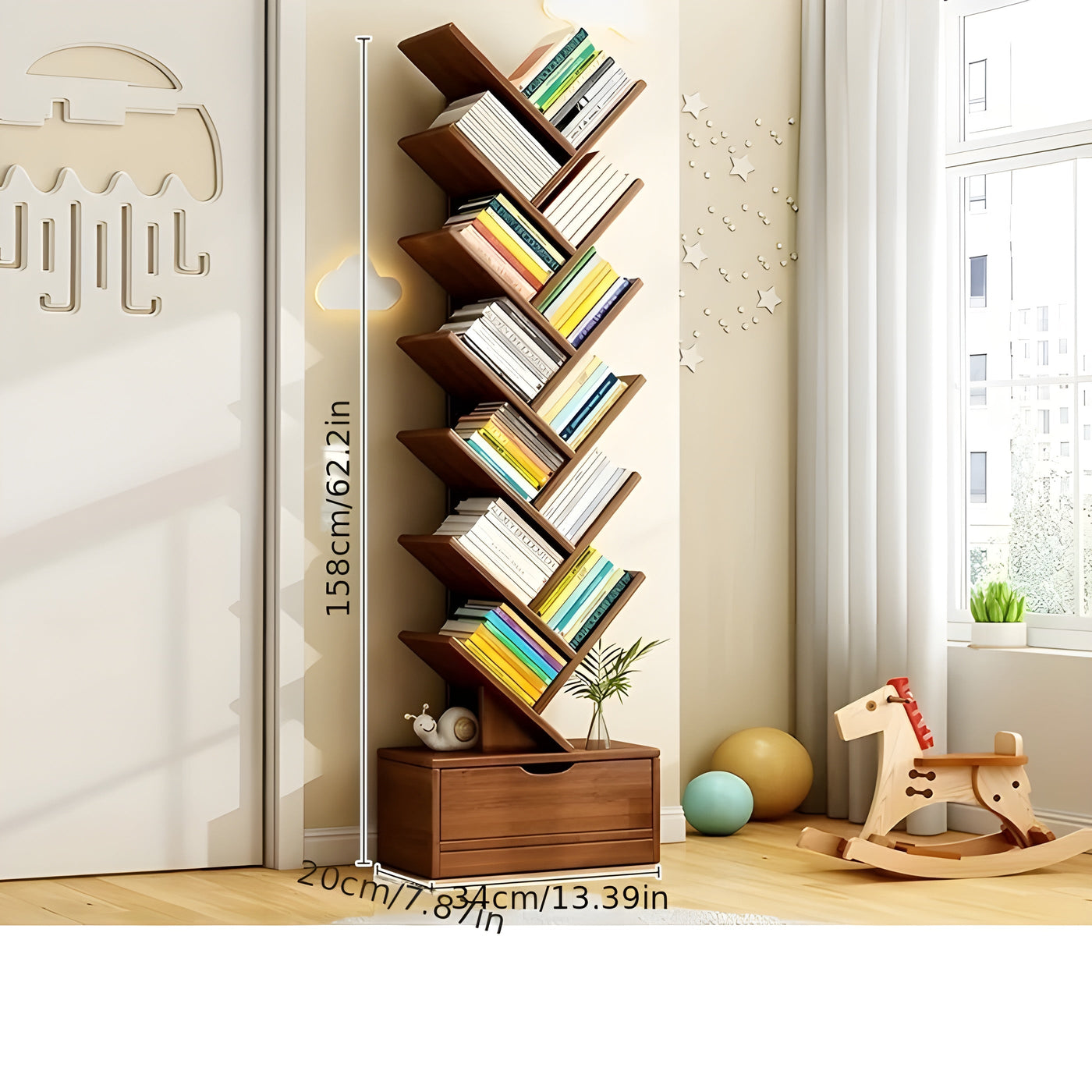 StorySpire Shelf - Vertikales Freistehendes Holz-Bücherregal