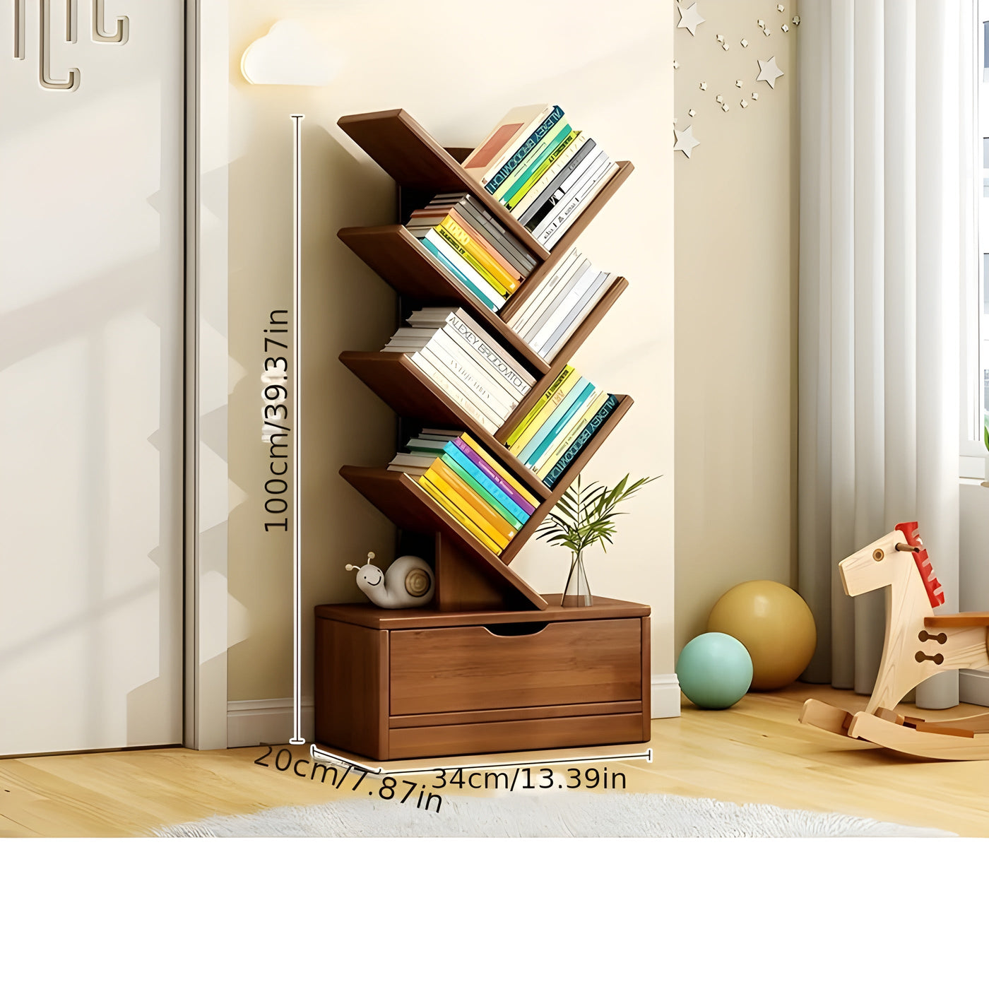 StorySpire Shelf - Vertikales Freistehendes Holz-Bücherregal
