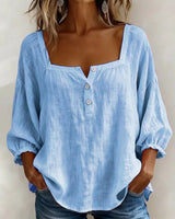 Leontien - Baumwollbluse Mit Quadratischem Ausschnitt Und Langen Ärmeln in Blau