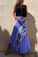 Aglaiya Damen Maxirock mit geometrischem Print und Bund in Blau