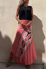 Aglaiya Damen Maxirock mit geometrischem Print und Bund in Rot