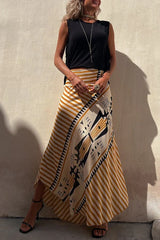 Aglaiya Damen Maxirock mit geometrischem Print und Bund in Gelb