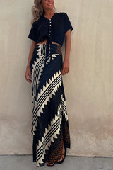 Aglaiya Damen Maxirock mit geometrischem Print und Bund in Schwarz