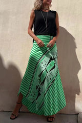 Aglaiya Damen Maxirock mit geometrischem Print und Bund in Grün