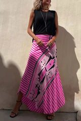Aglaiya Damen Maxirock mit geometrischem Print und Bund in Rosa