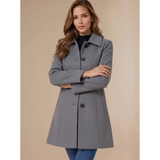 Amea | Damen Trench Coat lang geschnitten mit Kragen und Knöpfen in Grau