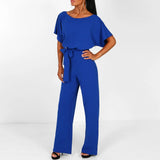 Quirina | Damen Wide Leg Jumpsuit Gürtel Kurzarm – Overall Weites Bein 2026 in Blau