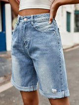Ausgefranste Bermuda-Shorts mit Saum - Charlotte in Hellblau