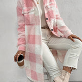Serin | Eleganter karierter Teddy-Mantel in Rosa