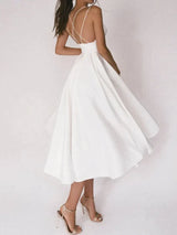 Tamitha | Elegantes Kleid mit V-Ausschnitt und Trägern in Weiß