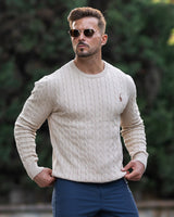 Bastian | Herren Zopfmuster Langarm Strickpullover in Beige