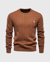 Bastian | Herren Zopfmuster Langarm Strickpullover in Braun