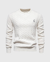 Bastian | Herren Zopfmuster Langarm Strickpullover in Weiß