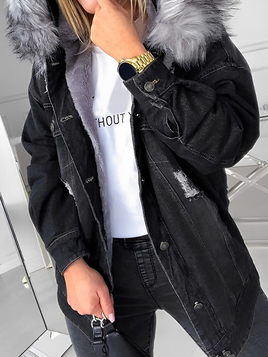 Ragnar - Damen Jeansjacke mit Pelzkragen