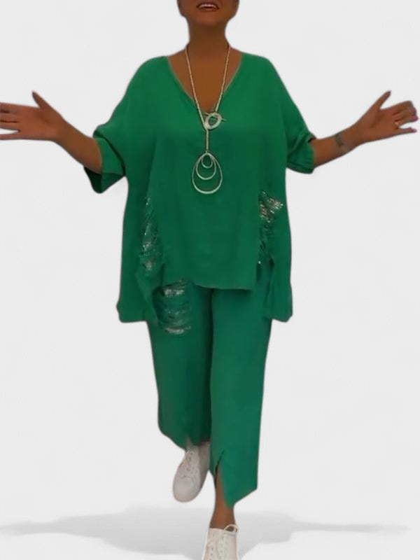 Raisa - V-Ausschnitt Zweiteiliges Set Für Sommer