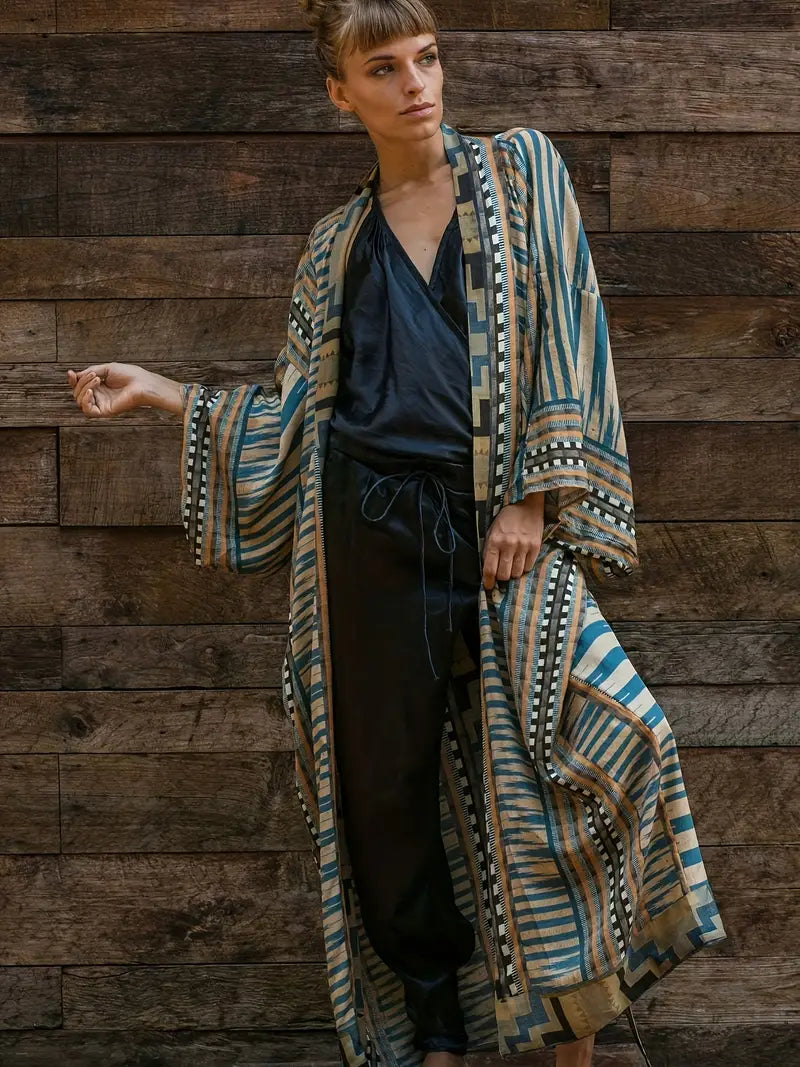 Krista – Boho Kimono in großen Größen mit Bindegürtel