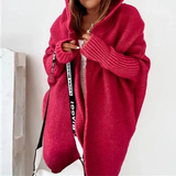 Beate | Damen Strickjacke mit Kapuze, Oversized Cardigan mit Weitem Schnitt in Rot
