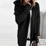 Beate | Damen Strickjacke mit Kapuze, Oversized Cardigan mit Weitem Schnitt in Schwarz