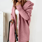 Beate | Damen Strickjacke mit Kapuze, Oversized Cardigan mit Weitem Schnitt in Rosa